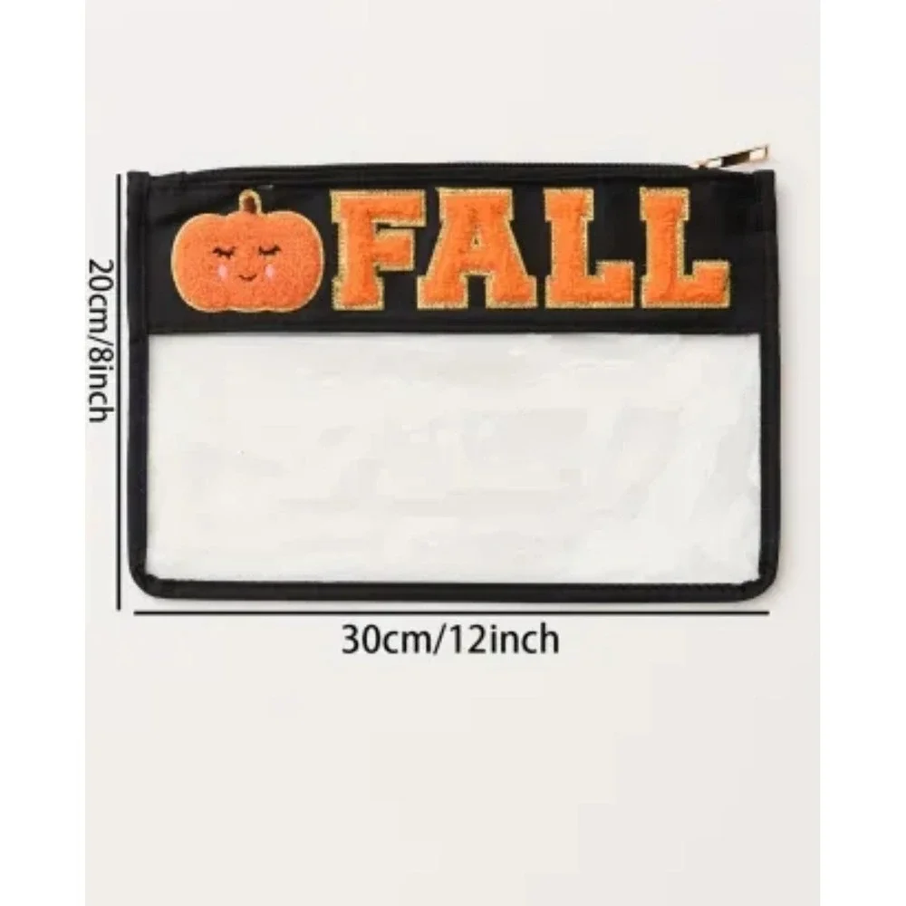 Makeup‎ Bag Fall Pumpkin Clear Cosmetic Pouch Halloween Travel Organizer NWT